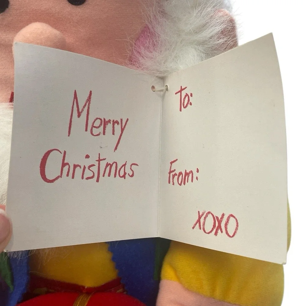 International Silver Co Santa Plush Figure w/ Gift Tag 1990s VTG